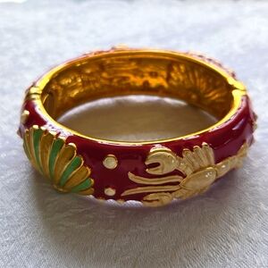 Enamel bangle bracelet, seashell, and lobster design